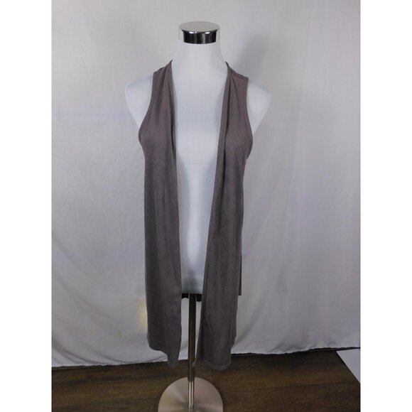 Cato Vest Womens Medium Taupe Open Front Sleeveless Laser Cut Back Faux Suede - Picture 1 of 12